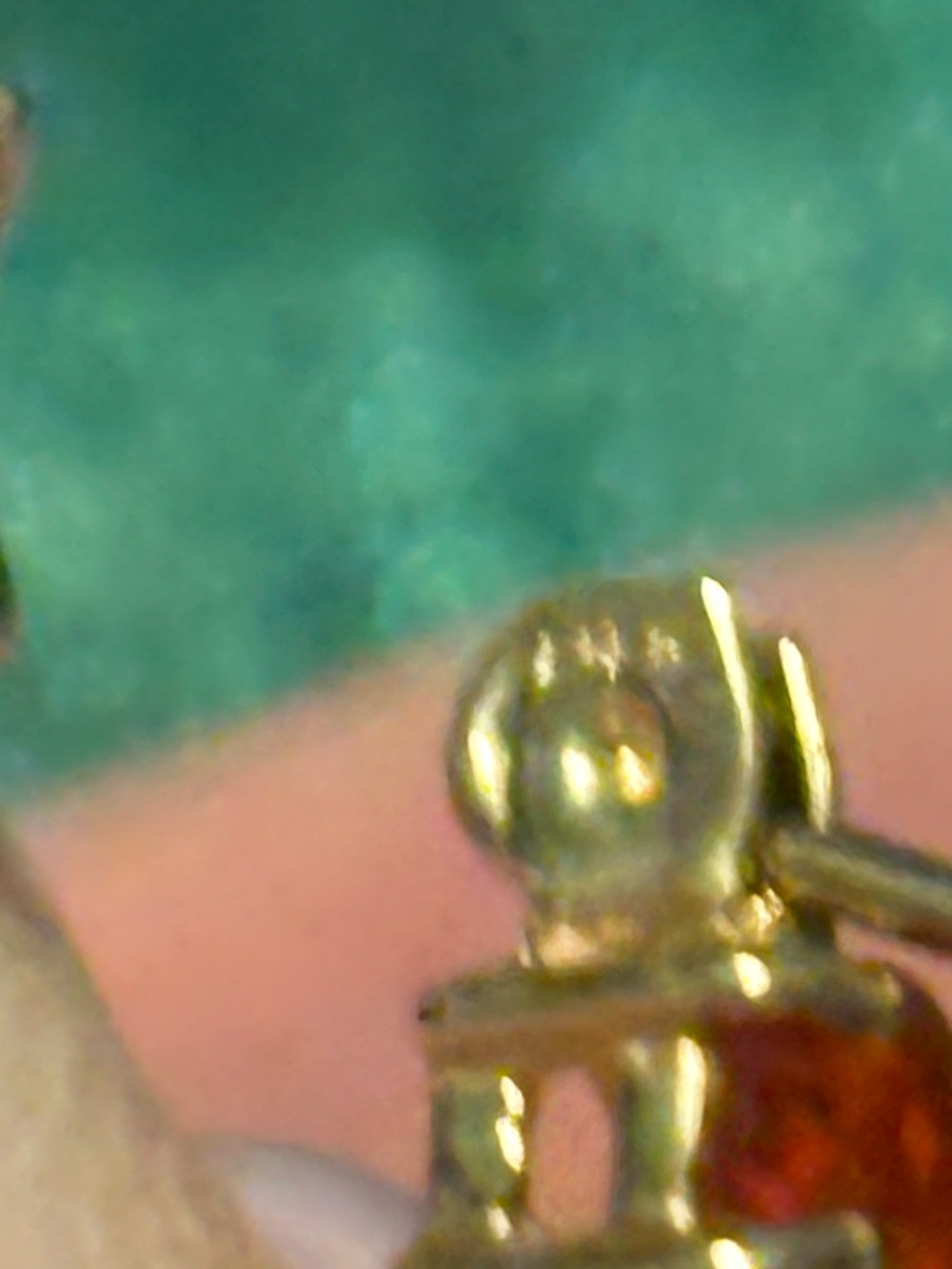 14K Gold and Orange Garnet Half Hoop Earrings - Picture 6 of 6